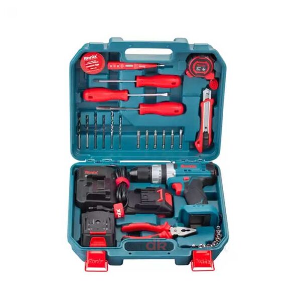 کیت دریل شارژی 16 ولت چکشی دو باتری 33 پارچه مدل RS-8615