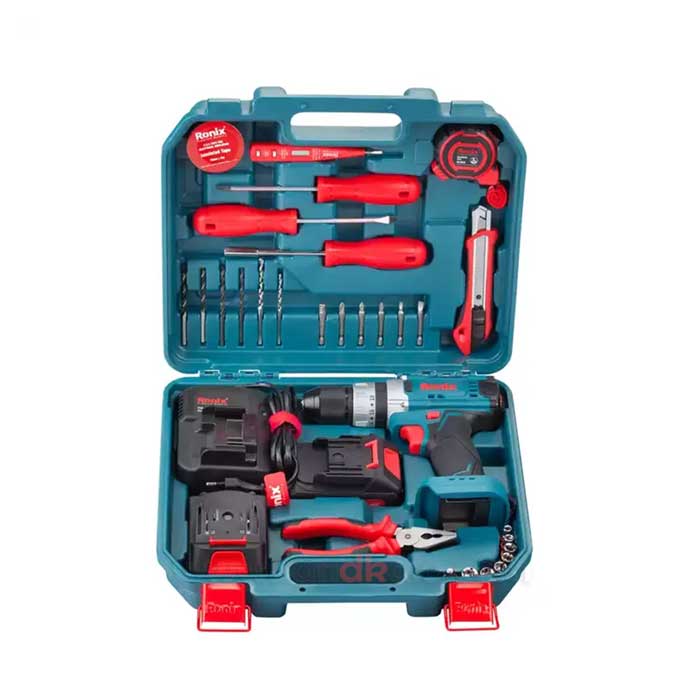 کیت دریل شارژی 16 ولت چکشی دو باتری 33 پارچه مدل RS-8615